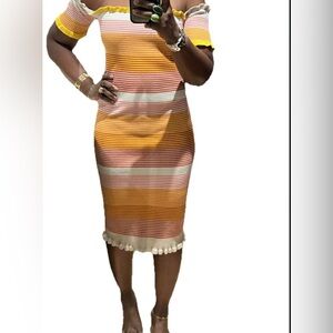 Dee Elly Striped Off-Shoulder Knit Dress